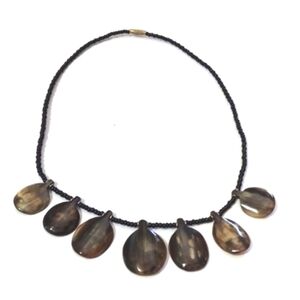HANDMADE COW HORN BEADED BLACK SEED BEADED BARREL CLASP 19" NECKLACE